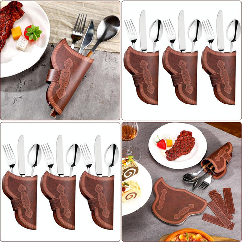 24 Pcs Cowboy Holster Silverware Holders, Vintage Cutlery Sleeve for Knife and Fork Tableware Holder, Western Party