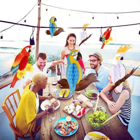 TUPARKA 6 Pieces Tropical Birds Honeycomb Parrot, Hawaiian Summer Beach Tiki Bar Luau Party Decorations