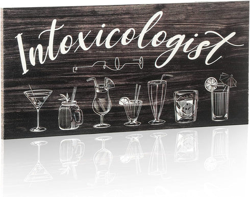 Jetec Intoxicologist Wood Bar Signs Decor, Drinks Patterns Wooden Plaque Sign for Pub Home Bar Decoration