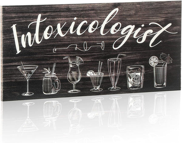 Jetec Intoxicologist Wood Bar Signs Decor, Drinks Patterns Wooden Plaque Sign for Pub Home Bar Decoration