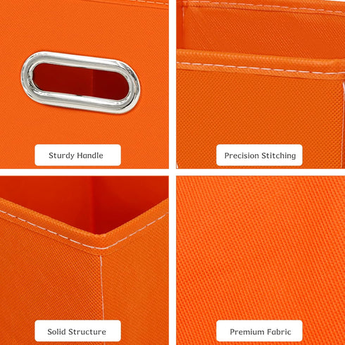 Set of 3 Fabric Cubby Storage Bins, 13x13x13 Inches, Foldable Organizer Bins with Dual Handles, Orange