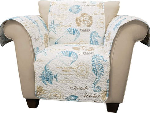 71" 75" Lush Decor Harbor Life Furniture Protector, Arm Chair, W x L, Blue & Taupe - Chair Cover - Nautical - Armchair