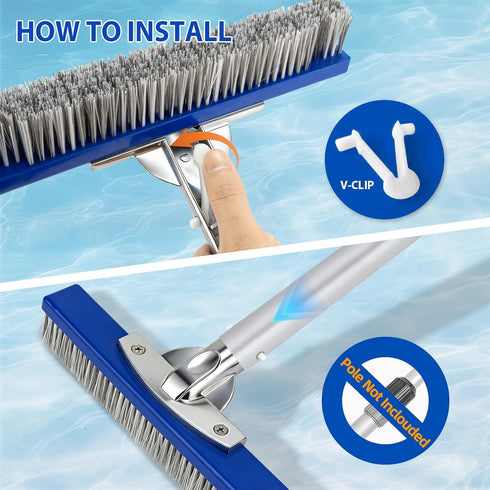 10-Inch Pool Brush Head - Combo Nylon & Stainless Steel Wire Bristles, Heavy Duty Metal Pool Brush for Extra Scrubbing