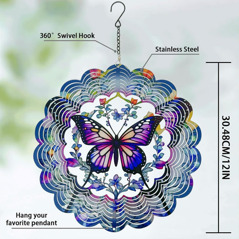 Wind Spinners Outdoor Butterfly Decorations, 12 Inch 3D Hanging Wind Sculptures for Garden Decor, Birthday Gifts