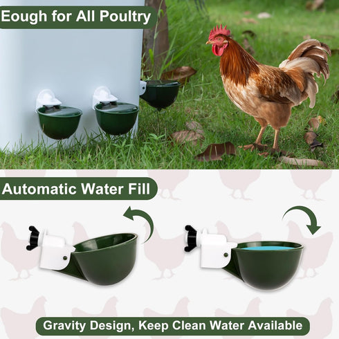 12 Pack, Chicken Water Cups Automatic Filling Waterer Feeder Bowl, Gravity Poultry Watering System, Chicken Water