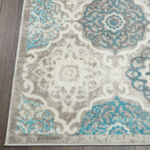 Home Dynamix Boho Andorra Transitional Damask Area Rug, Grey/Blue, 2'7"x4'7"
