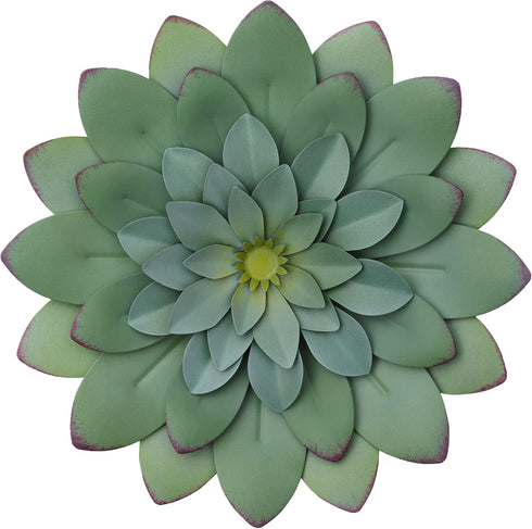 Everydecor Metal Flowers Wall Decor, Hand Painted Green 3D Succulent Art for Living Room, Bedroom, Kitchen, Bathroom -