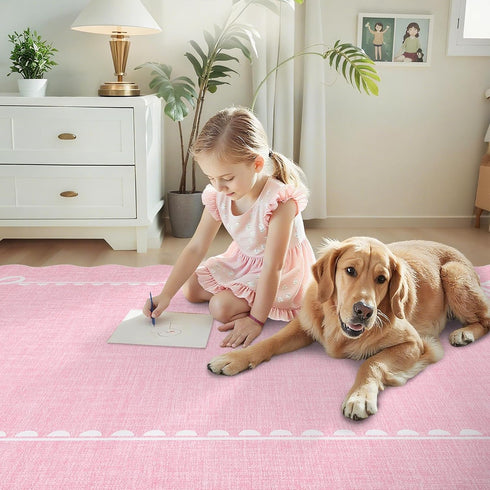 5x7 GarveeHome Scalloped Bow Rug for Living Room, Solid Pink Rug for Dorm, Washable Rugs Soft Low Pile Non Slip