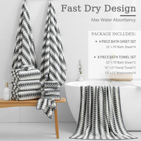 4 Set 35"x70" Set 600GSM Piece Bath Towel Oversized Bath Sheet Bathroom Towel Extra Large Towel Soft Highly Absorbent