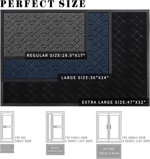 Yimobra Front Door Mats - Heavy Duty Water Absorbent Mud Resistant Easy Clean Entry Outdoor Indoor Rugs (Blue)