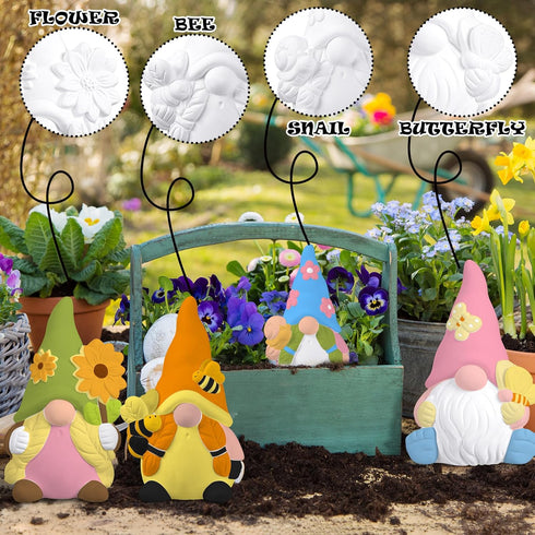 Poen 6 Sets Ready to Paint Your Own Ceramic Gnome Statues Spring DIY Unpainted Ceramics Gnome Figurines Kit Spring
