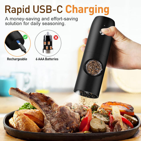 Set, 2 Pack Electric Salt and Pepper Grinder USB Rechargeable Kitchen Gadgets-Automatic Salt and Pepper Mill