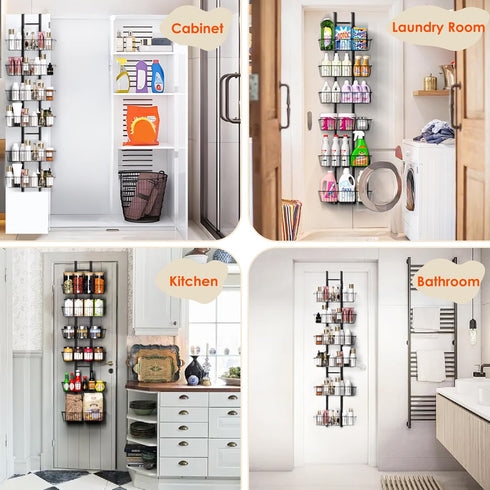 LUXEAR Over the Door Pantry Organizer, 6-Tier Adjustable Storage, No-Assembly Foldable Metal Hanging Organizer for