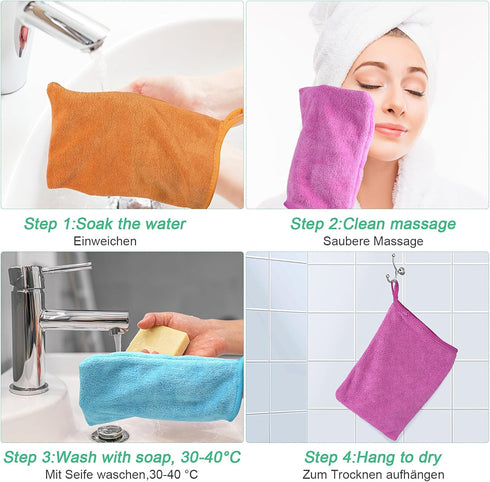 PHOGARY 5 Pack 6"x8" Microfiber Face Cloths, Fast Drying Bath Mitts Washcloth, Super Absorbent Soft Lightweight Towel