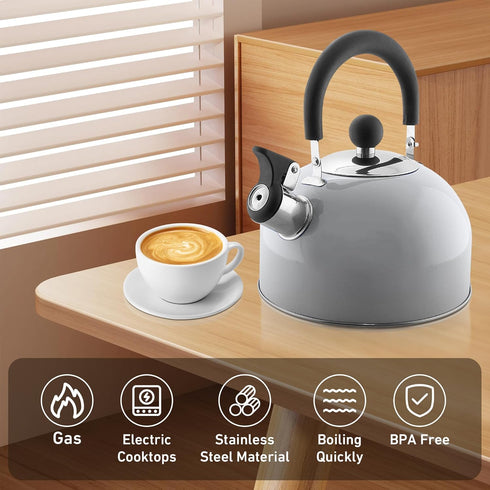 Lily's Home 2 Quart Stainless Steel Whistling Tea Kettle, Perfect Stovetop Tea and Water Boiler for Home, Dorm,