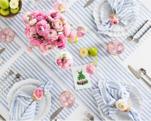 48 Inches 100% 14 48 Inch Summer, Solino Home Linen Table Runner - Amalfi Stripe Pure Linen Sky Blue and White Table
