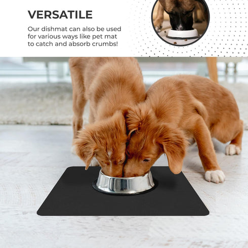 Super Absorbent Dish Drying Mat: 16x12 Non-Slip Water Absorbent Mat for Kitchen Counter, Easy to Clean (Black)