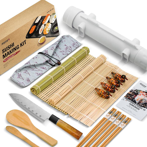 ISSEVE Sushi Making Kit, Sushi Bazooka Maker with Bamboo Mats, Chopsticks, Paddle, Spreader, Knife, DIY Roller Machine