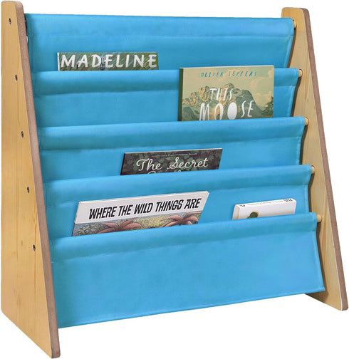 Wildkin Wooden Sling Bookshelf for Kids Premium Canvas Design with 4 Fabric