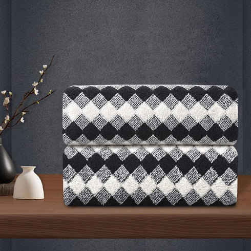 2 Hand Towel Set 16"x31" Black White Towel Set for Bathroom,Highly Absorbent