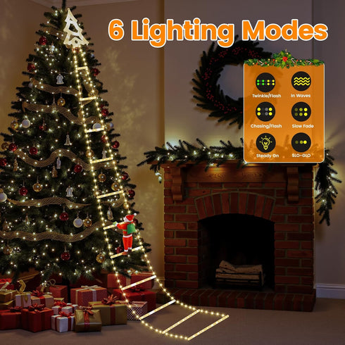248 8 6H Christmas Ladder Lights with Santa Claus, LED Rope Ladder Light, Lighting Modes & Timer, Waterproof Xmas