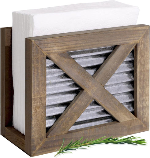 Autumn Alley Wooden Napkin Holder - Classic Barn Door Design with Galvanized Metal - Rustic Farmhouse Kitchen Décor