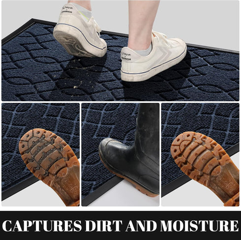 Yimobra Front Door Mats - Heavy Duty Water Absorbent Mud Resistant Easy Clean Entry Outdoor Indoor Rugs (Blue)