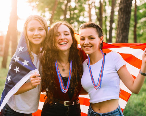 4th 100 Moon Boat of July Accessories Necklaces: Blue White and Red Beads Bulk, Patriotic Party Independence Memorial