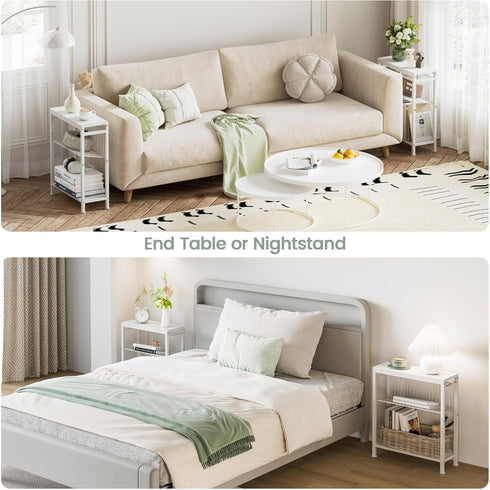 3-Tier End Table for Small Space, Narrow Side Table with Magazine Holder,Small Nightstand, Skinny Snack Couch Table