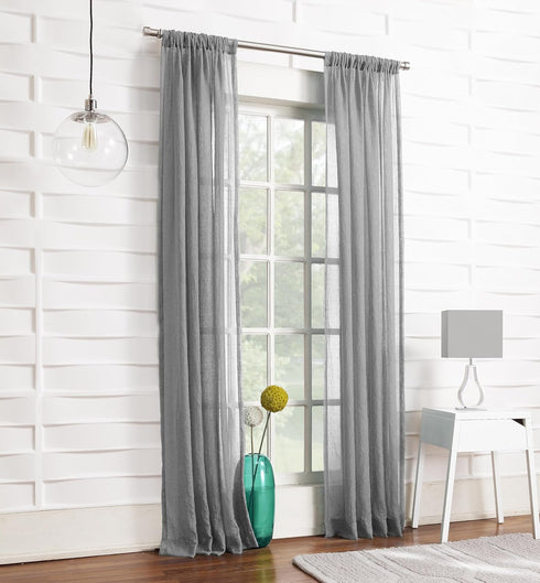 No. 918 Tayla Crushed Texture Semi-Sheer Curtain Panel, 50" x 120", Gray, Rod Pocket