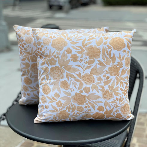 Original Timeless Design Yellow Watercolor Floral Set of 2, 18x18 inch Double-Sided Print Soft Cotton Canvas Throw