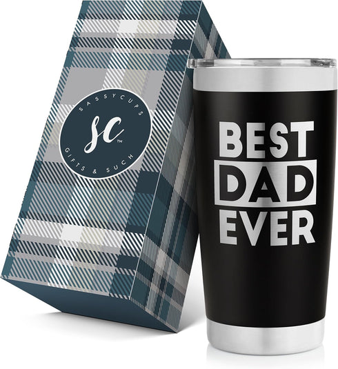 SassyCups Best Dad Ever Tumbler, 20 oz Insulated Travel Coffee Mug, Cool Gifts for Dad, Fathers Day Coffee Cup
