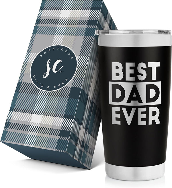 SassyCups Best Dad Ever Tumbler, 20 oz Insulated Travel Coffee Mug, Cool Gifts for Dad, Fathers Day Coffee Cup