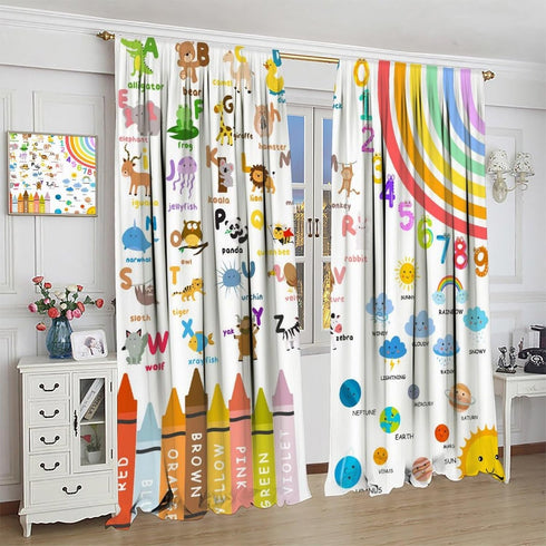 55x63in Alphabets ABC Blackout Curtains for Kids,Education Learning Rainbow Crayons Alphabet Colors Animals Numbers