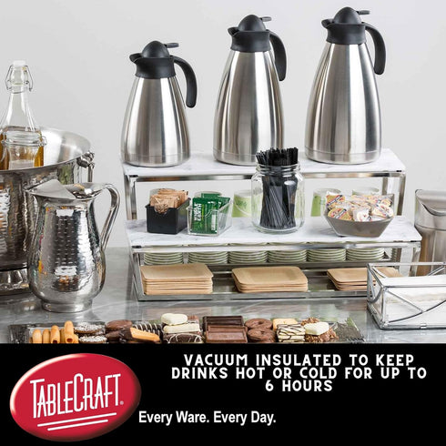 Tablecraft Stainless Steel Vacuum Coffee Carafe, 68 Ounce Thermal Insulated Dispenser for Hot and Cold Beverages