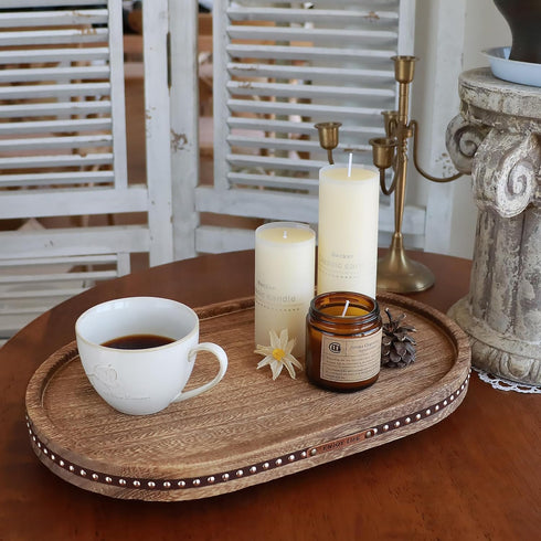 SAOCAIHUL 11.81in Decor Decorative Round Tray for Home Decor for Coffee Table Farmhouse Kitchen Table Living Room