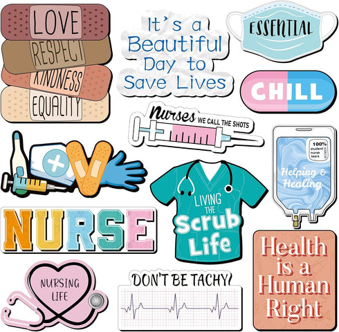 Nezyo 12 Pcs Nurse Refrigerator Magnets, Funny Nursing Magnetic Stickers, Cute Medical