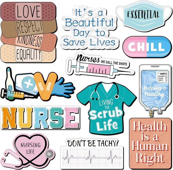 Nezyo 12 Pcs Nurse Refrigerator Magnets, Funny Nursing Magnetic Stickers, Cute Medical