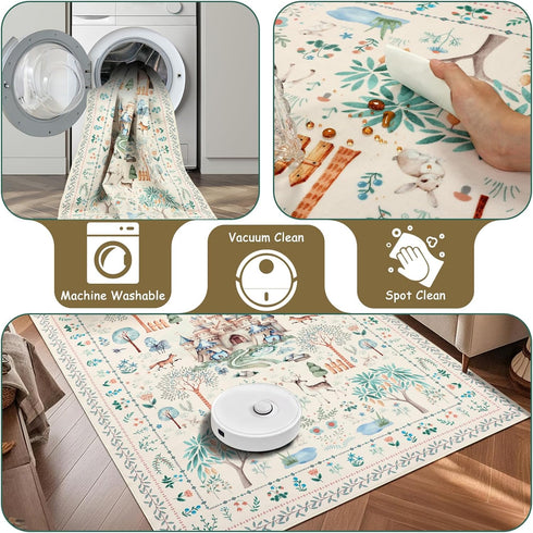 4x6ft, nesrt Dragon Area Rugs for Living Room Beige Animal Print Kids Bedroom Washable Rugs Non Slip, Botanical Forest