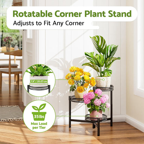NQW 3 Tier Metal Plant Stand Indoor Outdoor, Corner Tall Plant Shelf for Multiple Plants, Foldable Heavy Duty Plant