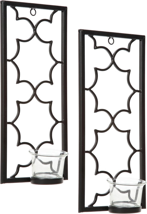 Set 11" Setting. O3 Hosley's of Two, High Iron Tea Light LED Candle Wall Sconces, Black. Hand Made by Artisans. Ideal