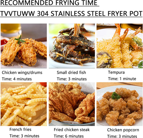Deep Fryer Pot, 304 Stainless Steel with Temperature Control, Lid, and Oil Drip Drainer Rack, 9.4 Inch