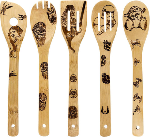Star War Wooden Spoons Kitchen Cooking Utensils, Bamboo Utensil Set for Cooking, Heat Resistant for Non-Stick Cookware