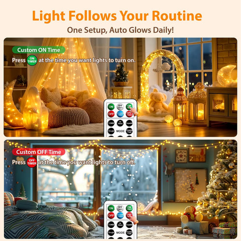 Remote33ft 100LED 8 HXWEIYE Fairy Lights Battery Operated (Included) with DIY Timer & Rechargeable Twinkle String