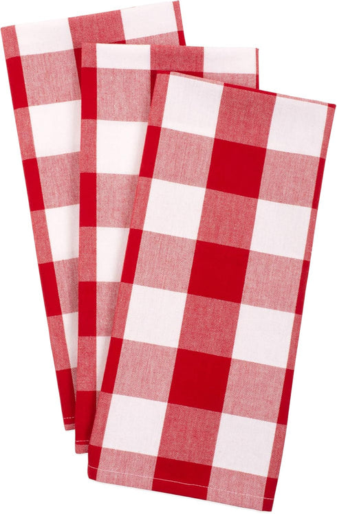 DII Buffalo Check Kitchen Collection, Classic Farmhouse Dishtowel Set, 20x30, Red & White, 3 Piece