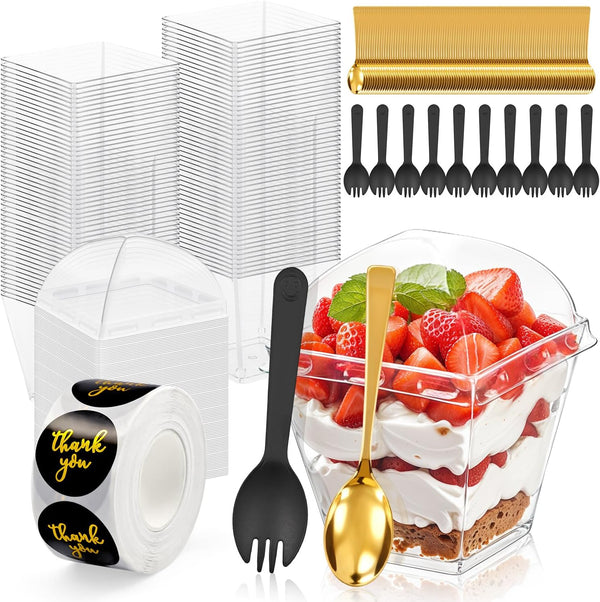 SEIION 310 Pcs 3oz Mini Dessert Cups with Lids, Spoons & Bonus Forks