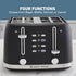 West Bend 4 Slice Toaster - Extra-Wide and Deep Slots with 3 Functions, 7 Shade Settings, Black