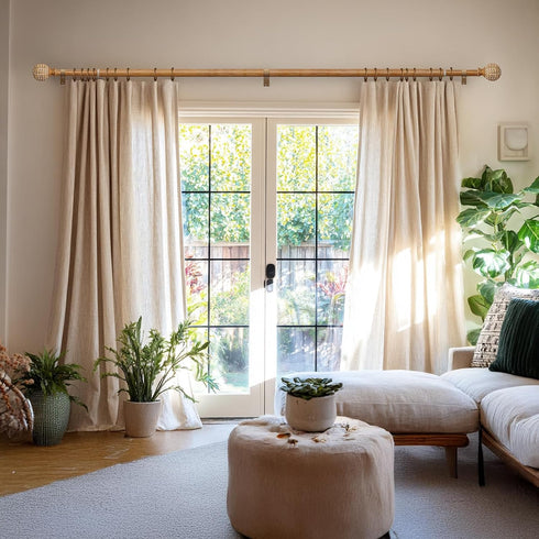 QDWIS 48 84 Inch,1'' Set,36-88'',Color:Natural Wood Curtain Rods for Windows to Diameter Drapery Rods with Imitation
