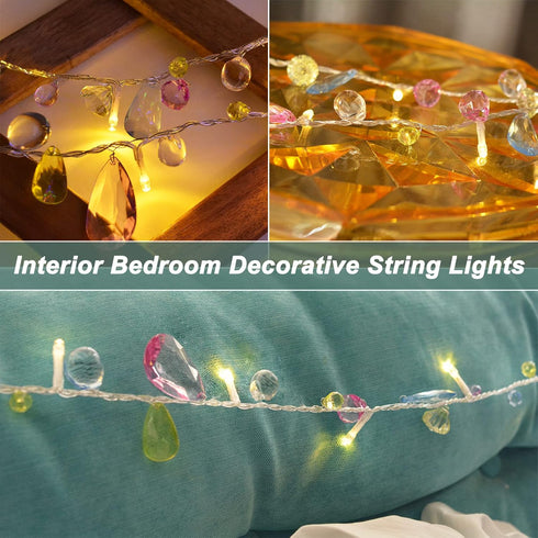 8 Function,30 Battery Operated Fairy String Lights, Acrylic Gems Jewels String Lights with Remote Modes Timer Warm