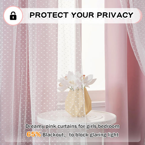63 inch Grommet 52" 2 MYSKY HOME Pink Blackout Short Curtains Length for Bedroom Girls & Nursery Kids Blush Princess